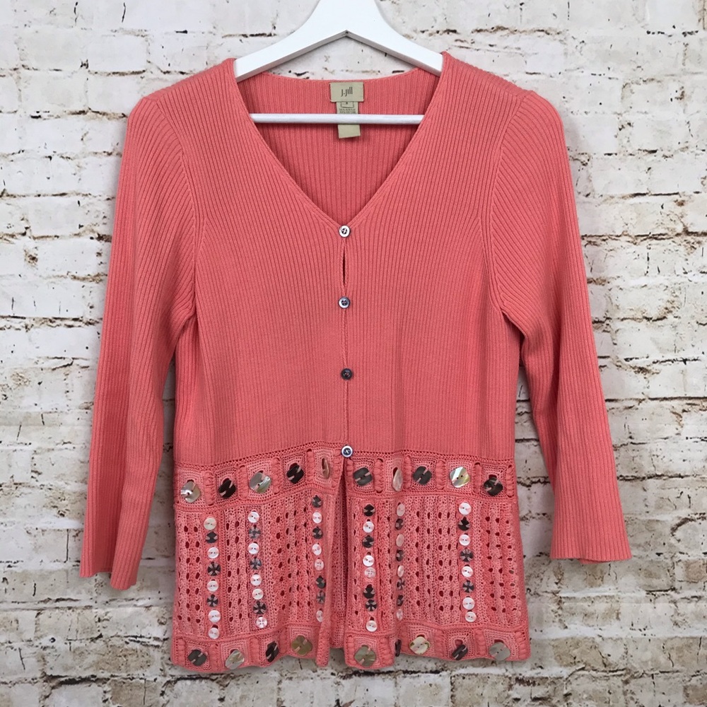J. Jill Coral Pink Cardigan Button Details Small